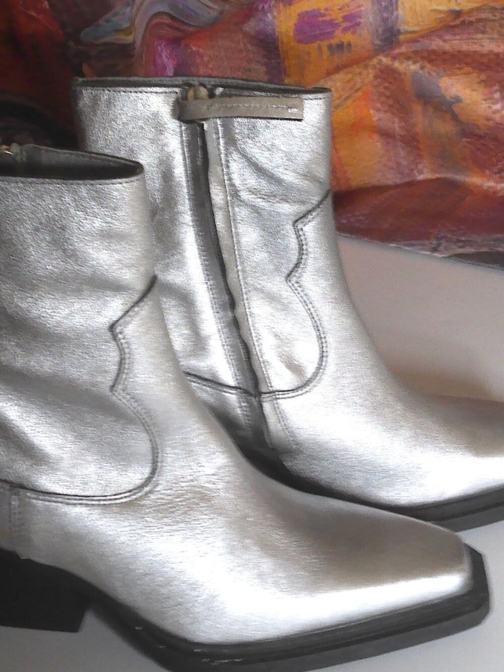 Silver MANGO Ankle boots Western 2" Heel